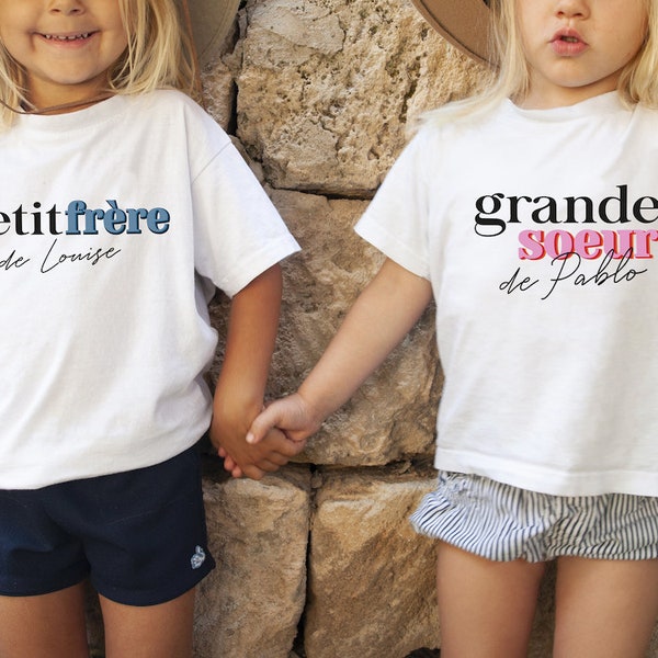 Duo de t-shirt enfant personnalisé grand-frère/grande-soeur personnalisés  - Tshirt fille - T-shirt Garçon - t-shirt frère et soeur