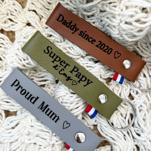 Porte clés personnalisé cuir |  Porte clef de la fête des grands pères - Idée cadeau personnalisée papi - Bijou personnalisable pour papy