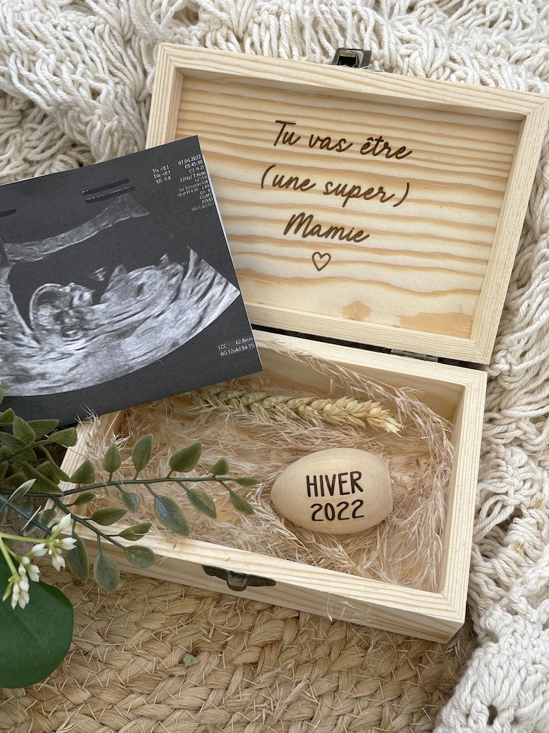 Boîte d'annonce de grossesse en bois personnalisée Oeuf en bois Annonce grossesse Naissance Dites que vous êtes enceinte Annonce image 1