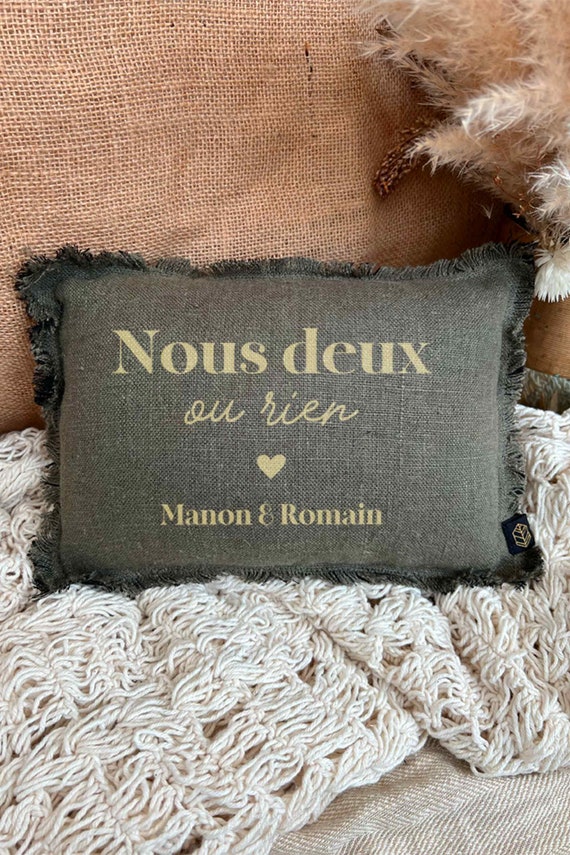 Mini coussin en lin personnalisé - Nous ou rien - Idée cadeau personnalisé - Cadeau de couple - Anniversaire de rencontre - Cadeau original