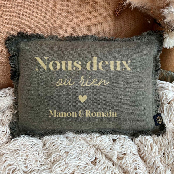 Mini coussin en lin personnalisé - Nous ou rien - Idée cadeau personnalisé - Cadeau de couple - Anniversaire de rencontre - Cadeau original