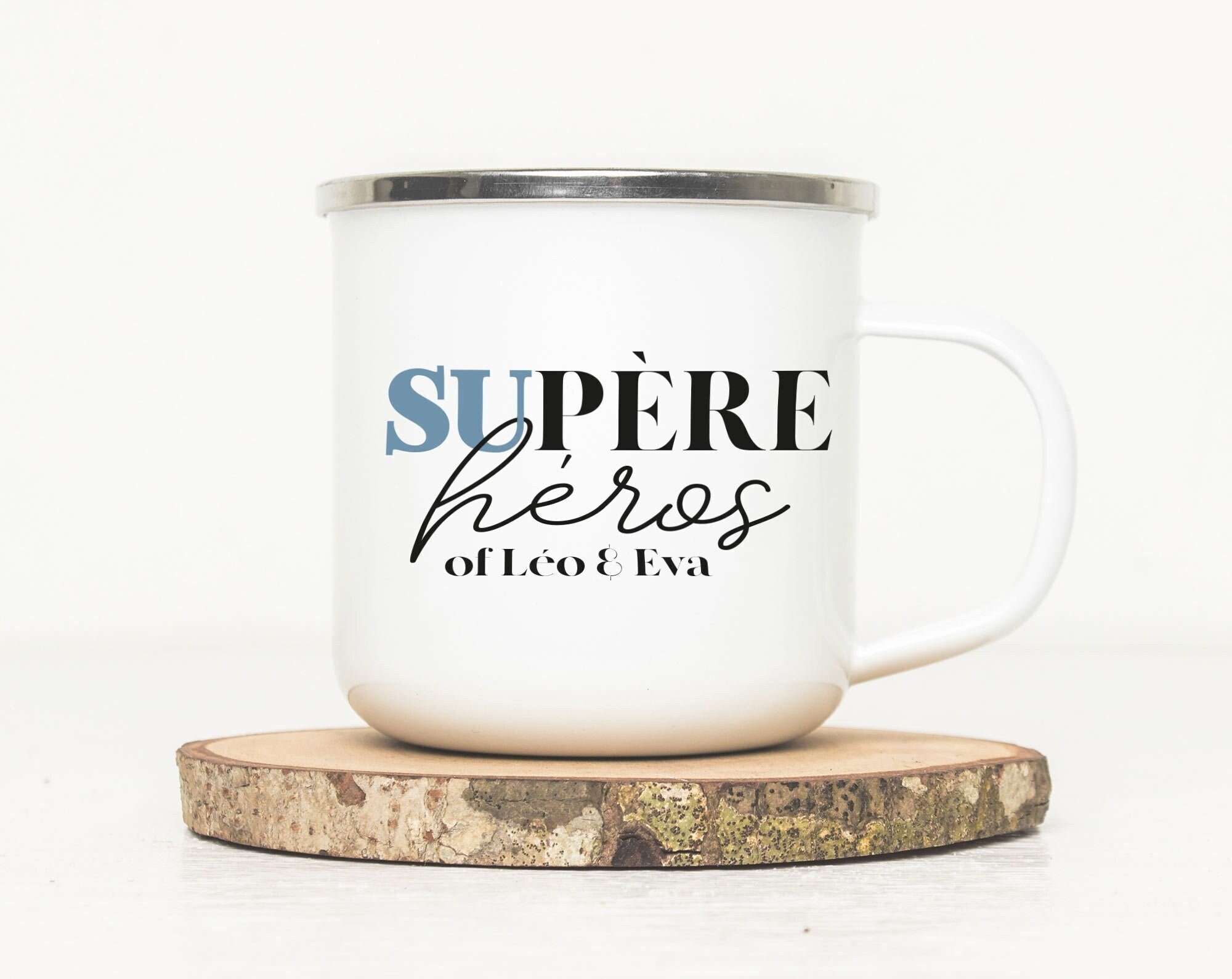 Mug Émaillé Personnalisé - Su-Père Héros Tasse en Métal | Mug Maill Fête Des Pères Cadeau Papa Jour 