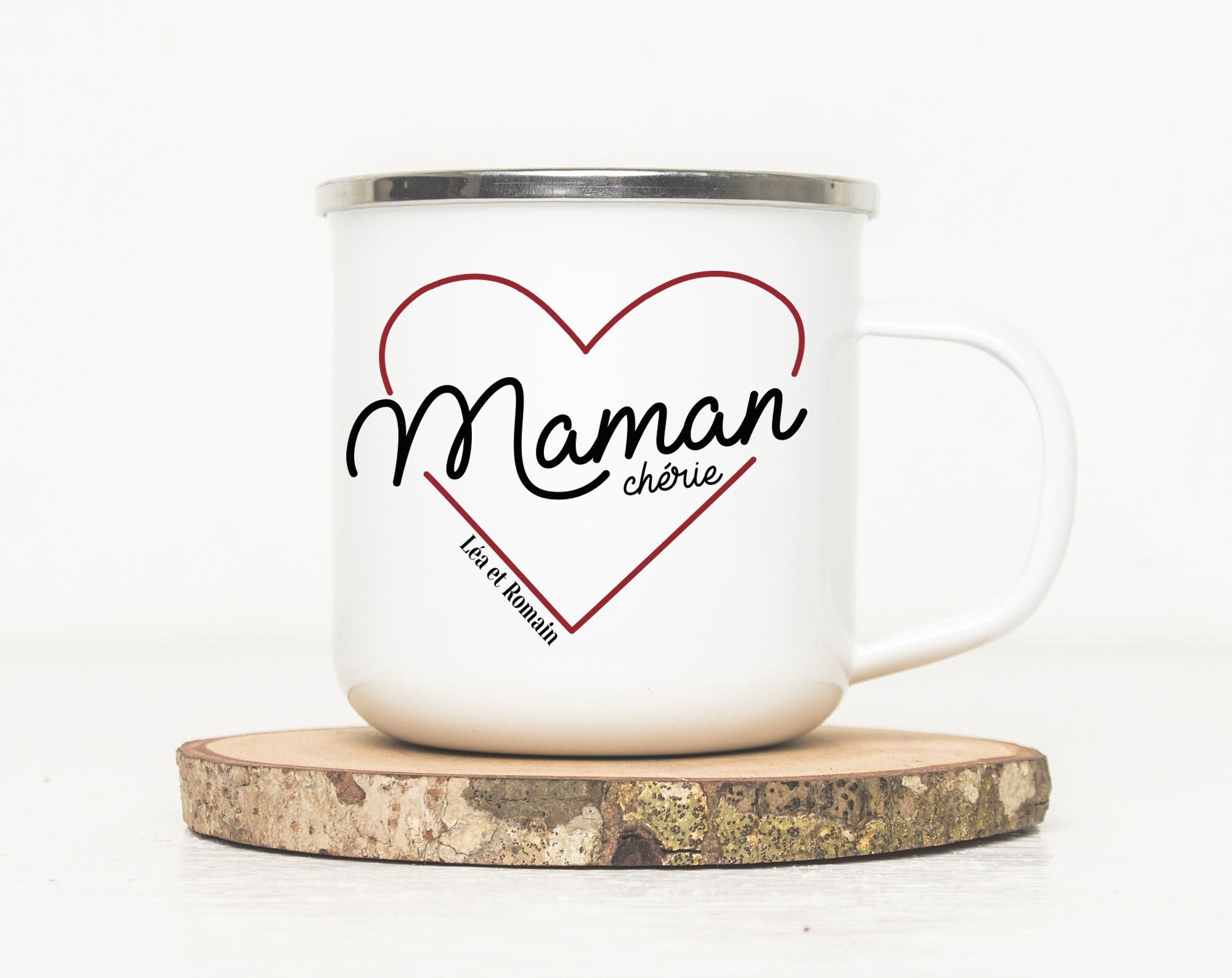 Mug Émaillé Personnalisé - Maman Chérie Tasse en Métal Pour Mug Fête Des Mères Cadeau Émaillée Maman