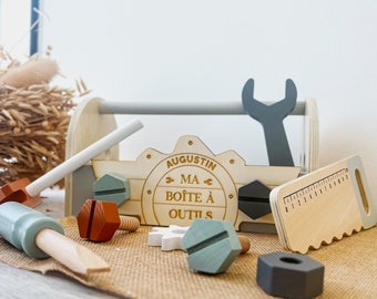 Boîte à outils en bois | Personnalisée  -  jouet gravé - cadeau de naissance - jouet en bois