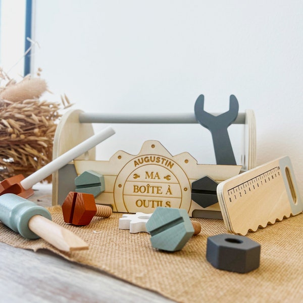 Boîte à outils en bois | Personnalisée  -  jouet gravé - cadeau de naissance - jouet en bois