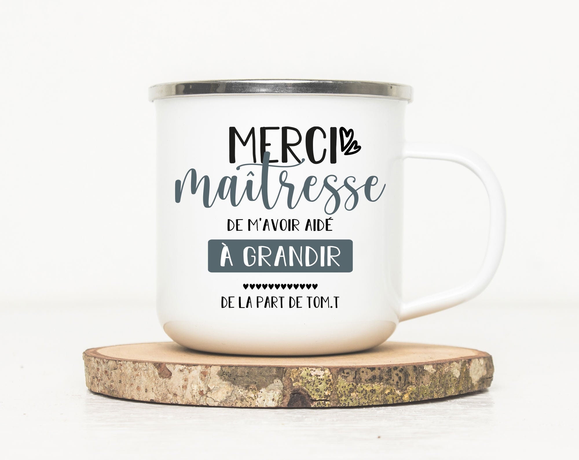 Mug Émaillé Personnalisé - Merci Maîtresse Tasse en Métal Idée Cadeau de Remerciement à La Maitresse