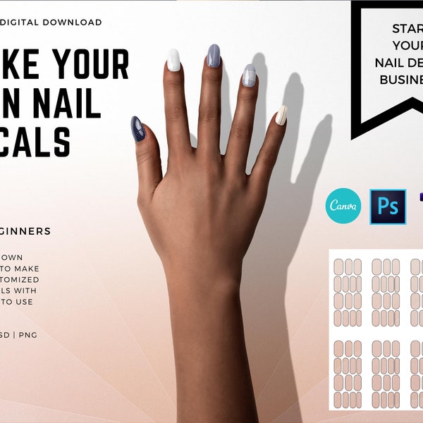 Digital Waterslide Nail Decal Template - Instant Download | Includes 1 fully customizable nail template