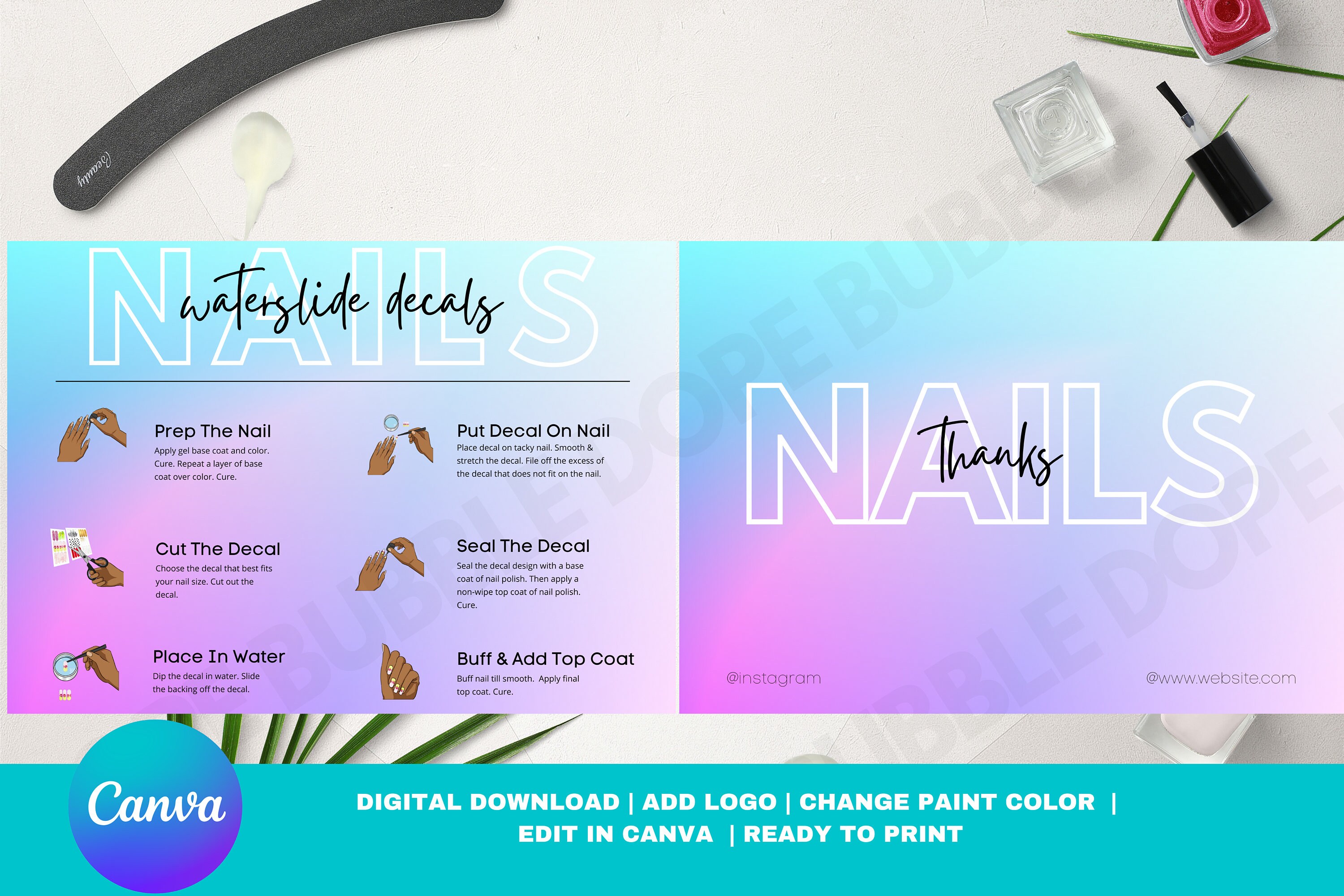 Waterslide Nail Decal Instructions | How to Apply Card | Packaging Insert
