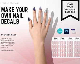 Digital Nail Template for Long fake nails | Nail water decals