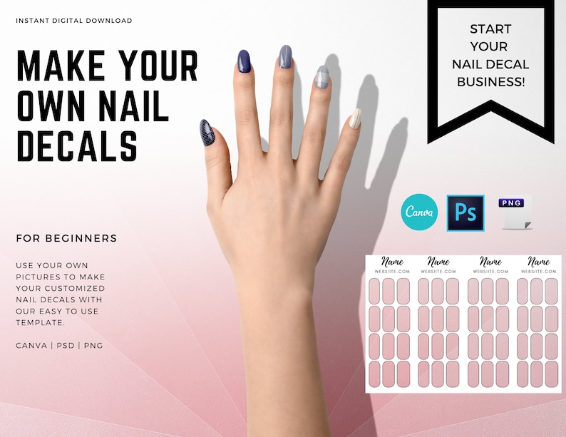 Digital Nail Template for Long fake nails | Nail water decals 