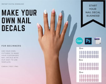 Digital Waterslide Nail Decal Template - Instant Download | Includes 1 fully customizable nail template