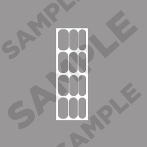 May include: A white sheet of paper with a grid of 10 oval-shaped cutouts. The cutouts are arranged in two columns of five.