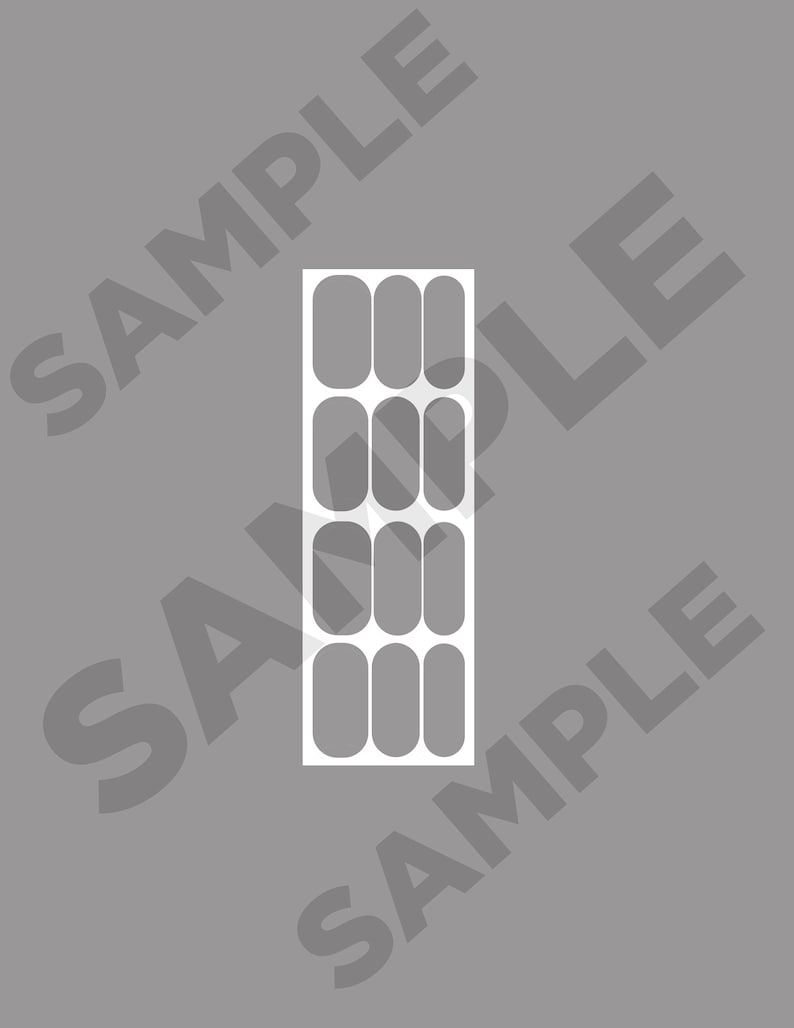 May include: A white sheet of paper with a grid of 10 oval-shaped cutouts. The cutouts are arranged in two columns of five.
