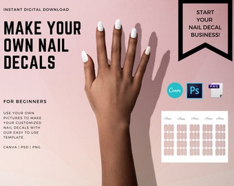 Digital Waterslide Nail DecalsTemplates - Instant Download | Includes 1 fully customizable nail template