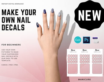 Digital Waterslide MANICURE DecalsTemplates - Download instantâneo | Inclui 1 modelo de unhas totalmente personalizável