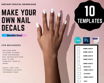 10 digitale Waterslide Nail DecalsTemplates - Direct downloaden | 9 volledig aanpasbare nagelsjablonen. + **1 GRATIS SJABLOON VOOR KINDEREN inbegrepen**