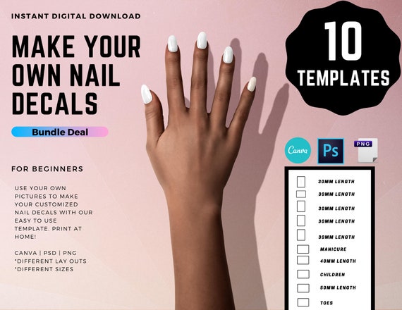 Digital Waterslide Nail Decals Templates: Customizable DIY (Instant Download)