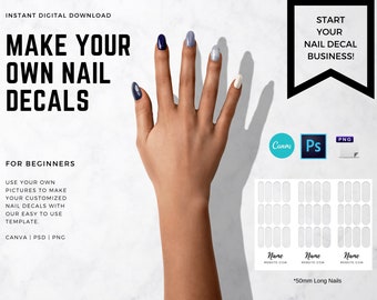 Digital Download | Custom Nail decals for long nail length 50mm | Nail waterslide