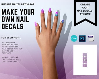 Customizable Waterslide Nail Decal Template: Canva, PSD, PNG (Digital Download)