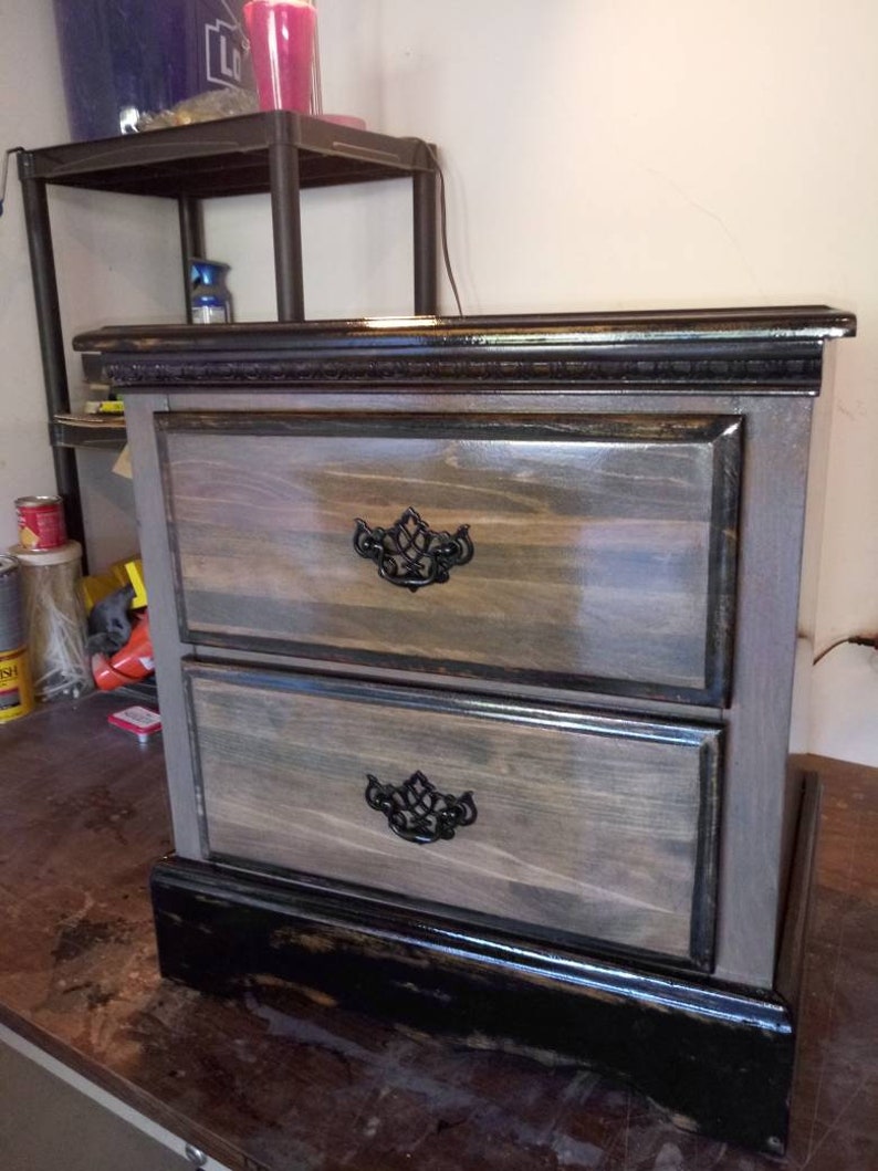 Refinished night stand. Farmhouse/Distressed look. Etsy