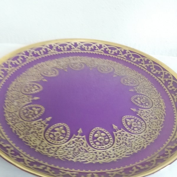 Ottoman desing hand made glass plate   and purple painting, gold plating decorative