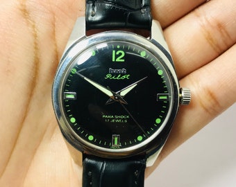 ヴィンテージ メンズ腕時計 hmt 機械式手動巻き ブラック ヴィンテージ HMT パイロット 機械式手巻き 17 石 ブラック ダイヤル