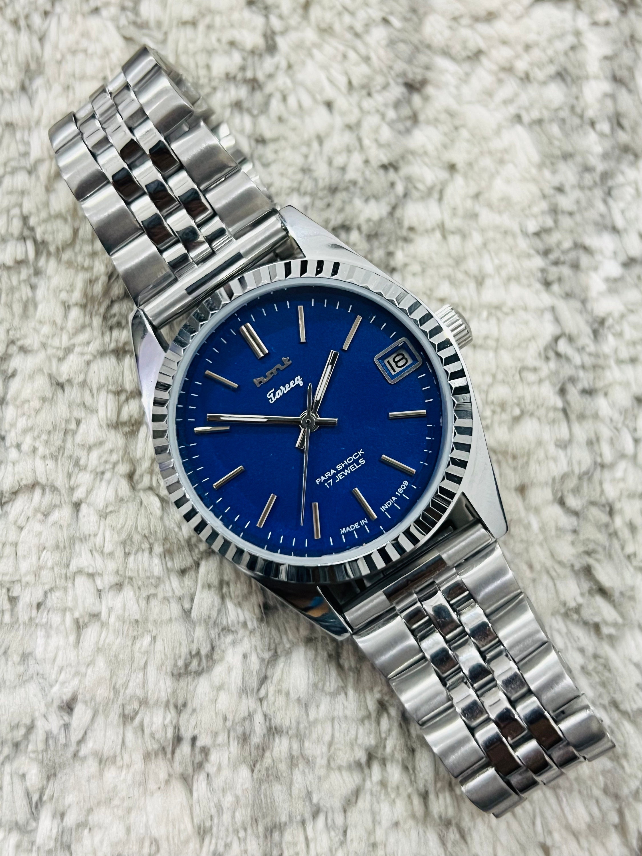 Vintage Rare HMT Tareeq Blue Dial Manual Winding Vintage Watch~Beautiful Blue Dial Stainless Steel~ Mechanical Vintage Watch