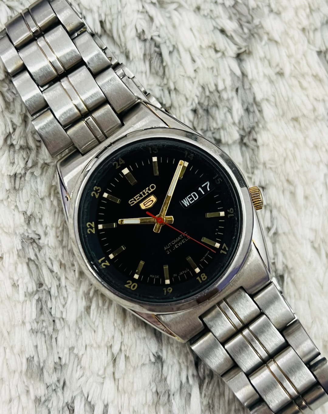 Vintage Seiko Automatic Caliber Black Dial Railway Time