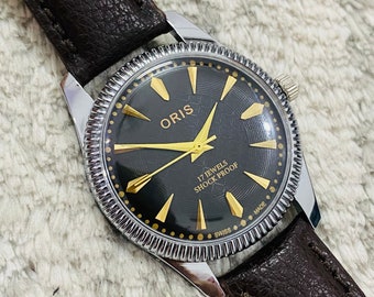 Rare Vintage ORIS Black Dial Hand Winding FHF Movement ST-96 Swiss Wrist Watch~ Swiss Made~ Gift for her/him