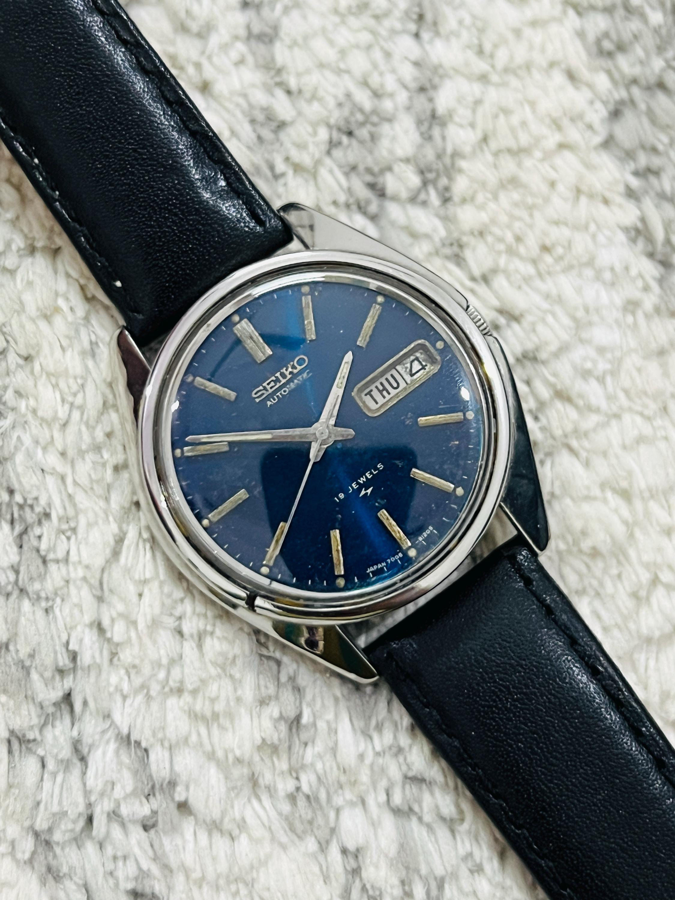 Vintage Rare Seiko 5 Automatic 19jewels Blue Dial Day/date Men's