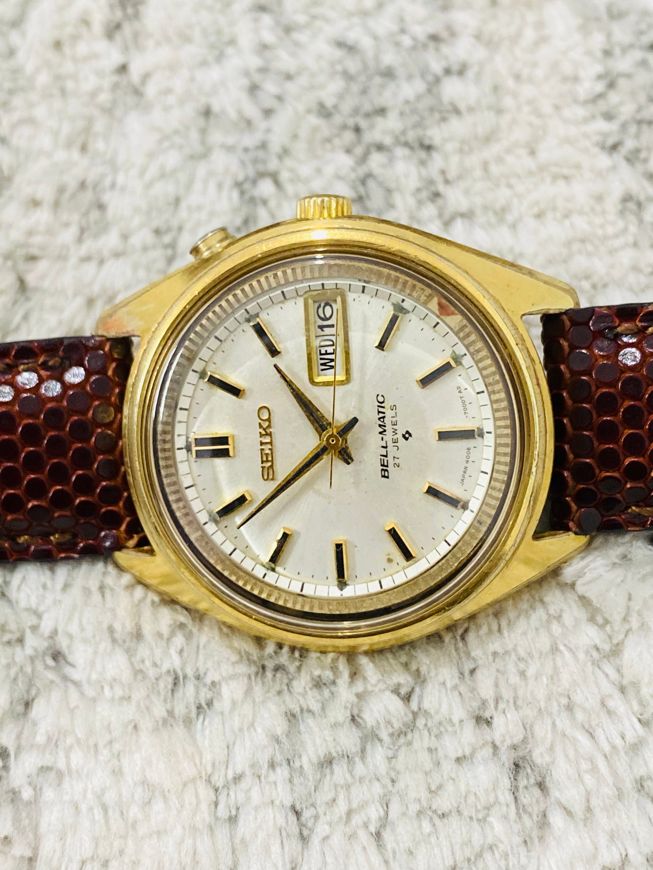 SEIKO BELL-MATIC 27石 4006-7020メンズ腕時計 Vintage Rare Seiko Bell-matic 4006-7020 White Dial With Golden