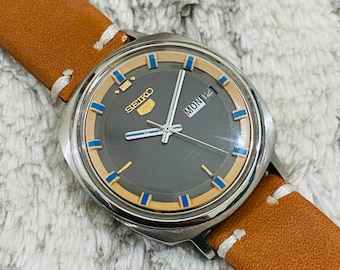 Vintage Seiko 5 Automatic Men's Watch, Grey Dial, 25 Jewel