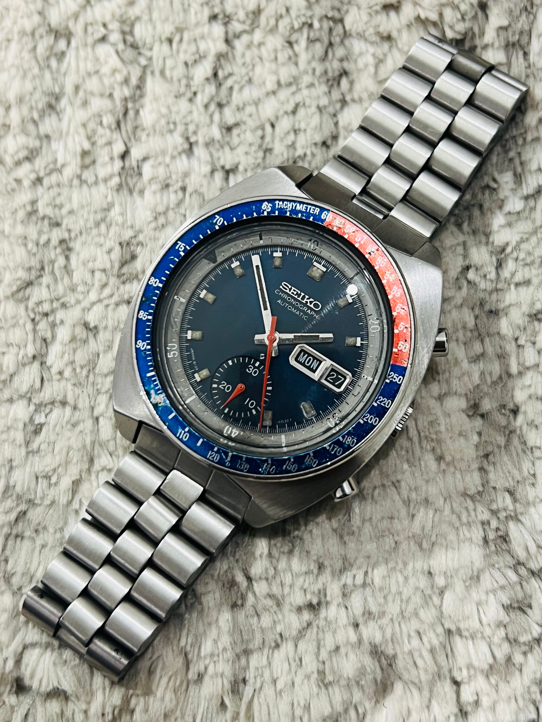 Vintage Seiko Chronograph Blue Dial Date & Day Movement No 6139