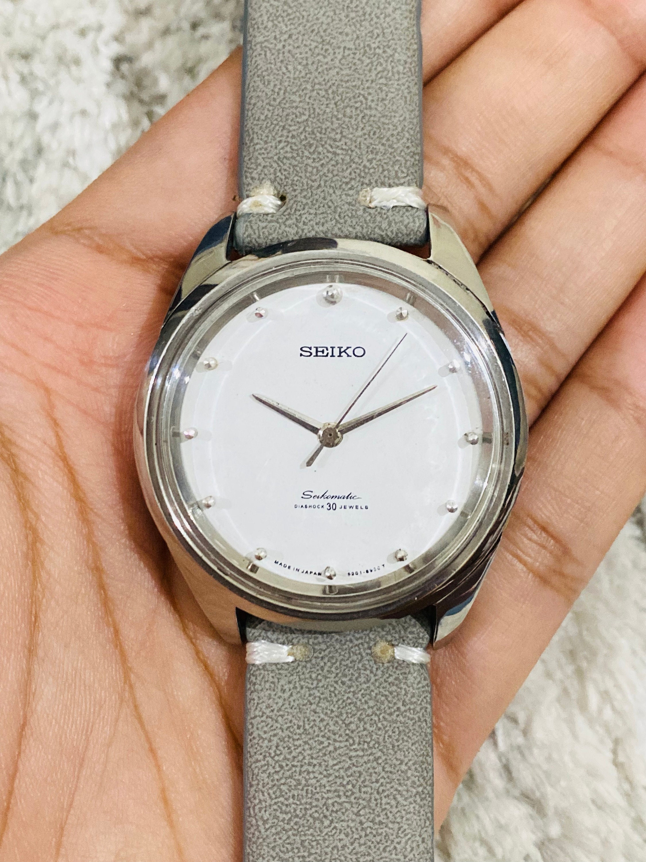 Vintage Rare Seiko Seikomatic Diashock 30jewel Automatic White 