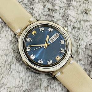 Vintage Rare Seiko Automatic Blue Dial Movement No.7005-8079 Day/Date 17Jewels Men&#39;s Wrist Watch