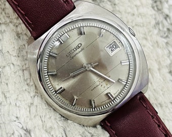 Reloj de pulsera automático Seiko Sportsmatic vintage con esfera gris y fecha, 17 joyas, para hombre, fabricado en Japón, regalo para él