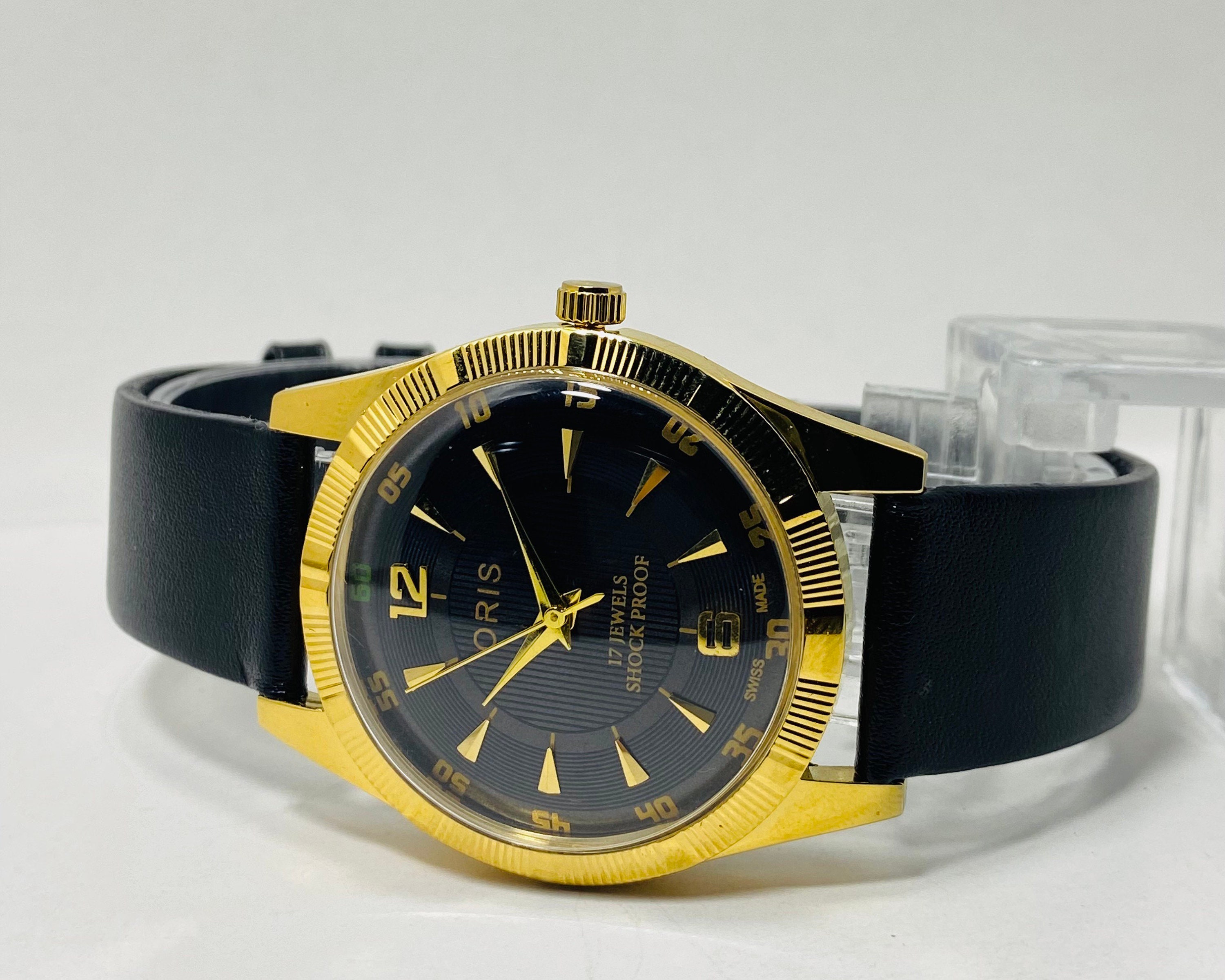 ORIS 自動巻き 時計 ブラック/ゴールド 希少なヴィンテージ ORIS 手 