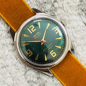 Vintage HMT Pilot Mechanical Handwinding Green Dial 17Jewels Mens Wrist Watch