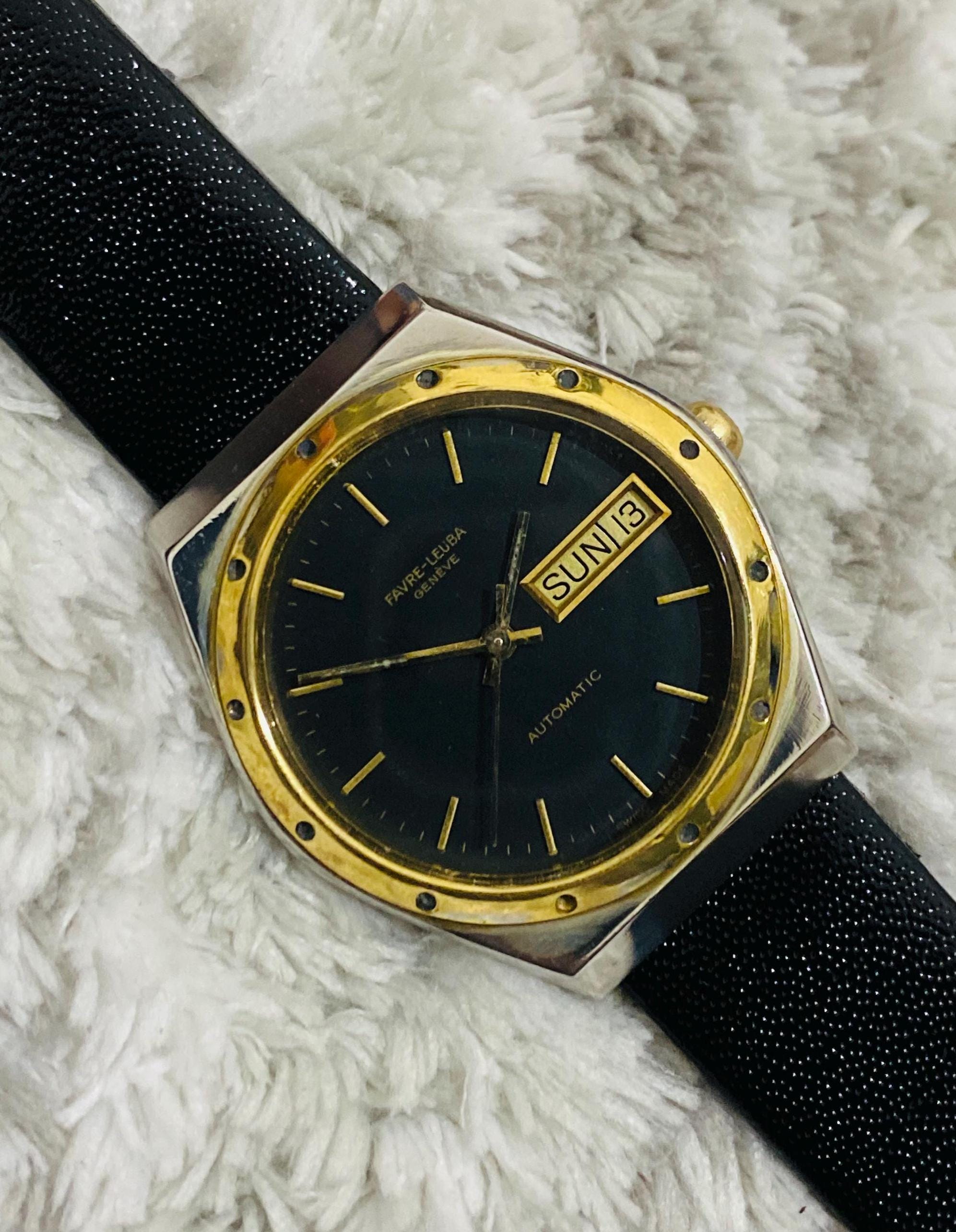 Rare Vintage Rare Favre Leuba Automatic Black Dial Date/day Swiss