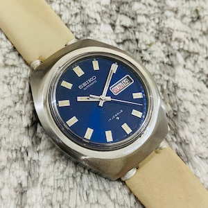 Vintage Rare Seiko Mechanical Automatic Blue Dial Movement No.6109-8029 Day/Date 17Jewels Men&#39;s Wrist Watch