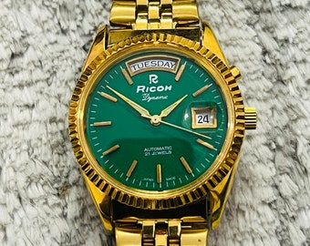 Vintage Ricoh President Automatic 21jewel Date/day Green Dial