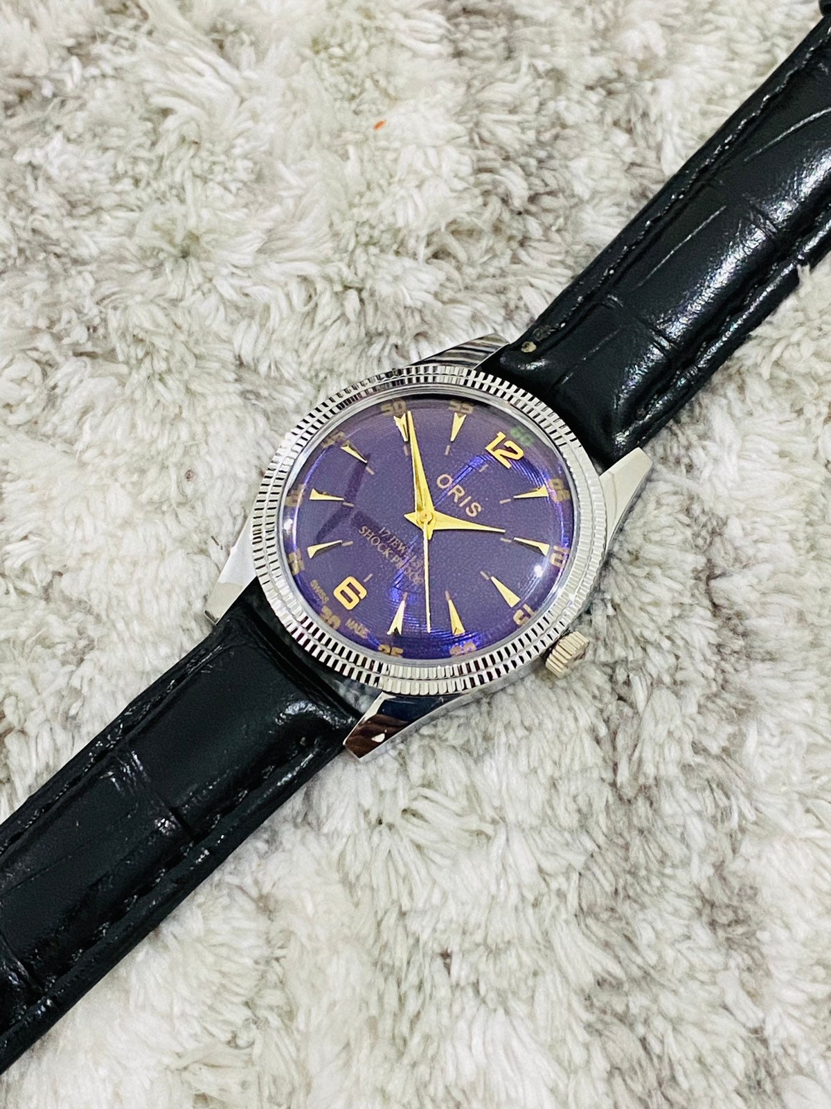希少ヴィンテージ ORIS パープル文字盤 手巻き腕時計 メンズ FHF