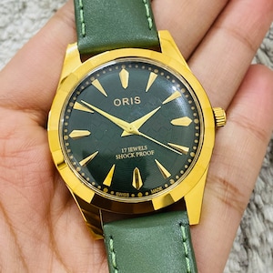Rare Vintage ORIS Green Dial Hand Winding FHF Movement ST-96 Swiss