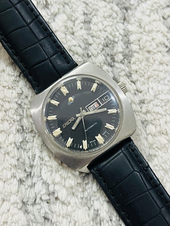 Vintage Enicar Automatic Black Dial Date/day Swiss Made Men's