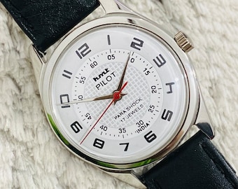 Vintage HMT Pilot Mechanical Handwinding White Dial 17Jewels Mens Wrist Watch~ Vintage Watch~ Gift for Him~ Made in India