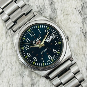 Vintage Seiko 5 Automatic Blue Dial Day/Date Men&#39;s Wrist Watch~ Japan Made~ Gift for him