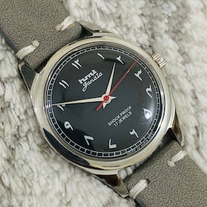 Vintage HMT Janata Mechanical Arabic Numerals Handwinding Black Dial 17Jewels Mens Wrist Watch