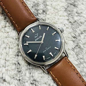 Vintage Enicar 17 Star Jewels Manual Winding Black Dial Swiss Made Men’s Wrist watch ETA Movement~ Swiss Made~ Gift for him