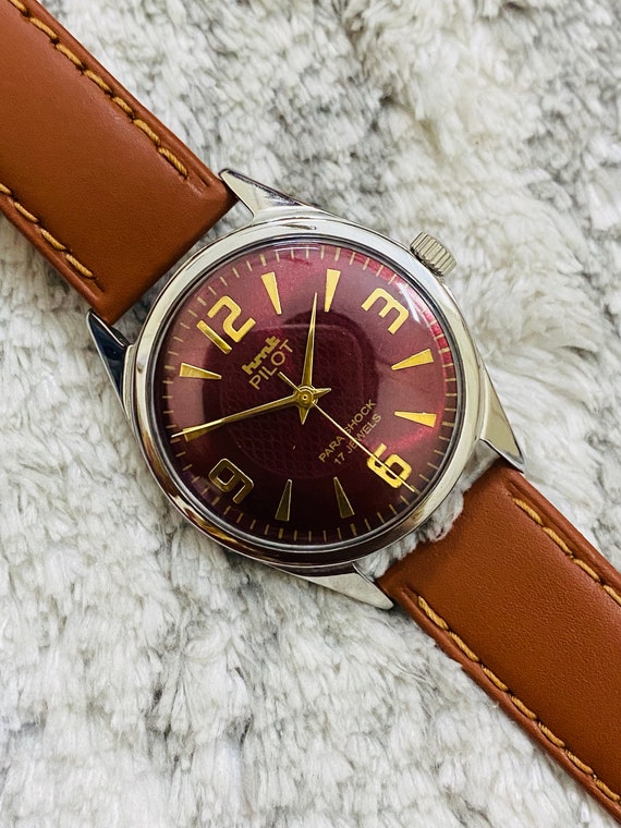 Vintage HMT Pilot Mechanical Handwinding Red Dial 17jewels Mens Wrist Watch Etsy Canada