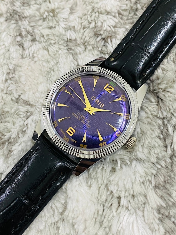 希少なヴィンテージ ORIS パープル文字盤 手巻き腕時計 メンズ FHF